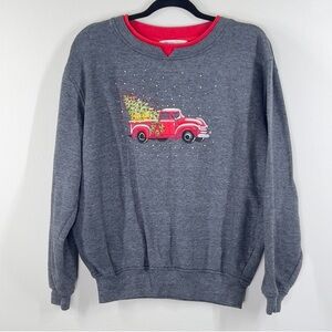 HERITAGE CHARM Women’s L Crew Neck Gray Red Pullover Holiday Christmas Sweater